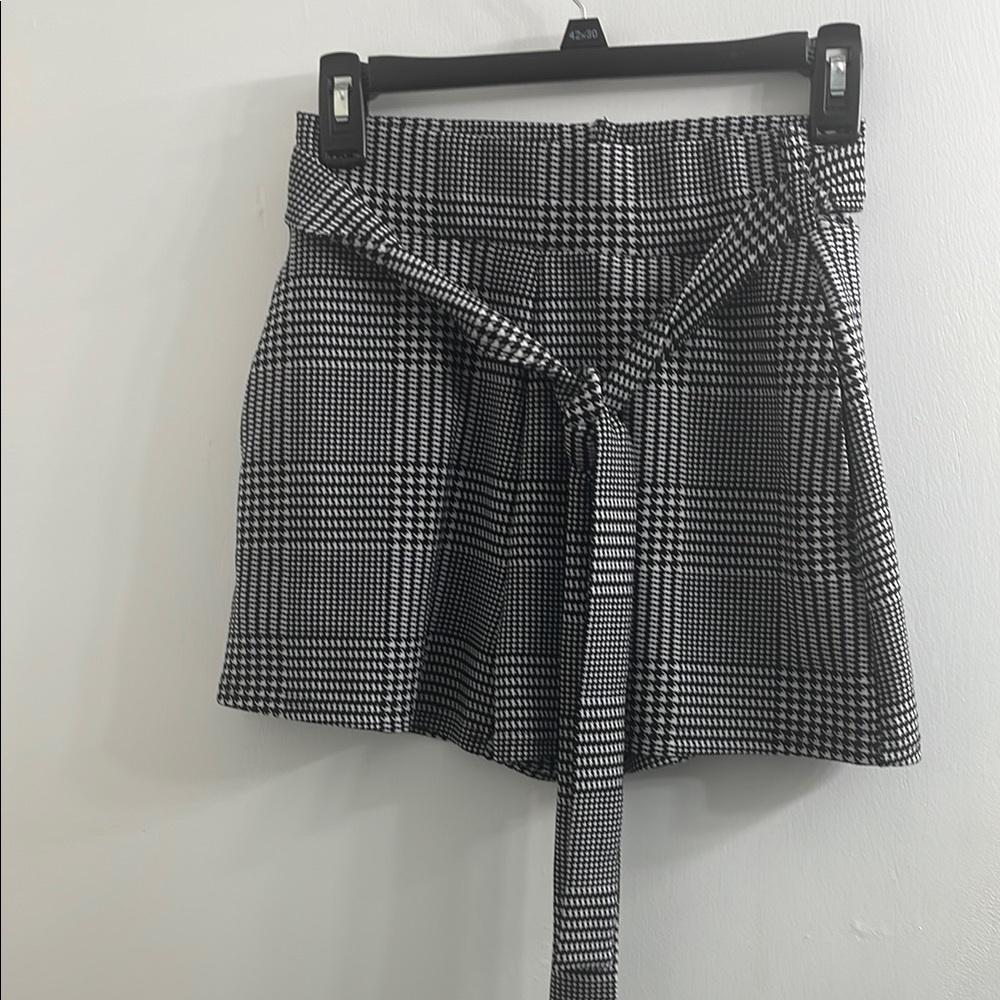Black and White Mini Wrap Skirt with Tie Front